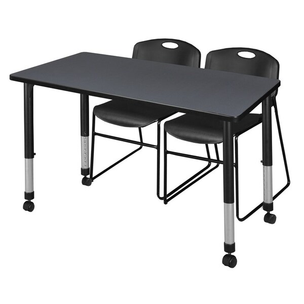 Regency Regency Kee 48 x 24 in. Mobile Adjustable Classroom Table- Grey & 2 Zeng Stack Chairs- Black MT4824GYAPCBK44BK - main